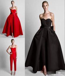 Moda rojo tren desmontable vestidos de fiesta de noche monos baratos arcos cariño pantalones de satén simples trajes enteros Zuhair Murad6325446