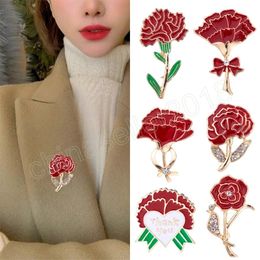 Mode rouge fleur broche femmes Rose oeillet alliage doré broche mariage fête bijoux robe manteau accessoires broche cadeaux