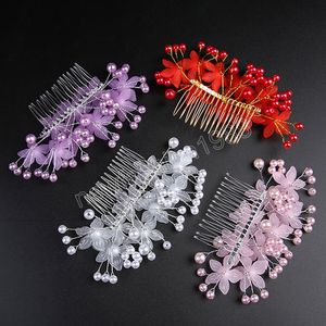 Fashion Red Flower Hair Comb Bruidsmeisje Crystal Hair Clip Bridal Hairspin Bruiloft Haar sieraden voor vrouwen feestkapje cadeau