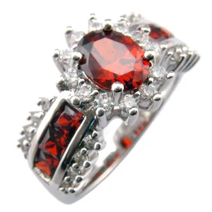 Anillo de granate rojo a la moda, anillo de boda con piedra de circonia cúbica para mujer