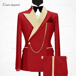 Trajes de hombre rojos de moda Slim fit cena de noche de negocios de lujo esmoquin de boda chaqueta de solapa brillante pantalones 2 piezas conjunto de chaqueta personalizada 231220