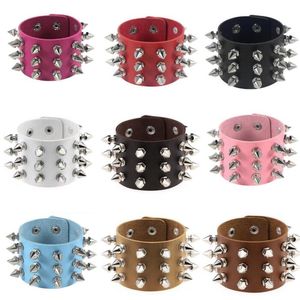 Mode Rode Punk Spike Armband Brede Lederen Armbanden voor Vrouwen Mannen Goth Meisje Manchet Bangle Bezaaid Polsband Sieraden