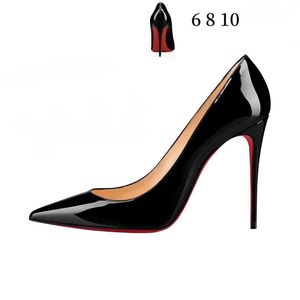 Mode rood glanzend bodem merk pompen vrouwen schoen puntige teen zwarte hoge hakken dunne hak 6 cm 8 cm 10 cm sexy trouwschoenen maat 35-42