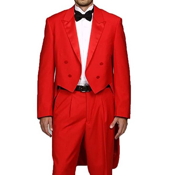 Mode Rouge Tailcoat Hommes Smokings De Mariage Matin Style Marié Smokings Haute Qualité Hommes Dîner Formel Costume De Bal (Veste + Pantalon + Cravate + Ceinture) 692