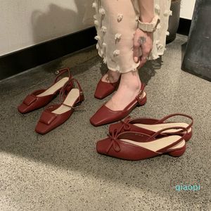 Sandales à talons épais à nœud carré et nœud Fashion-Red. chaussures pour femmes bout carré boucle bouche peu profonde tête fermée sandales d'été femme