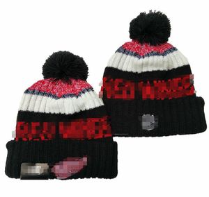 Mode RED WINGS Beanie Chapeaux Tricotés Équipes Sportives Baseball Football Basketball Bonnets Casquettes Femmes Hommes Pom Mode Hiver Top Caps Sport Knit Hats