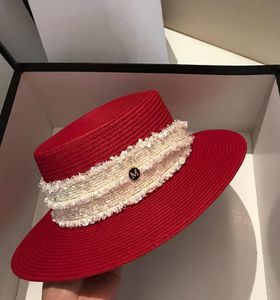 Chapeaux de paille rouges pour femmes, Style Vintage, chapeau à large bord, haute qualité, Protection solaire, plat, Hats8648007
