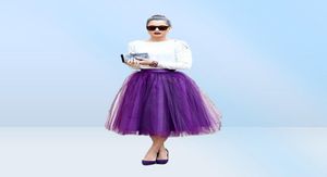 Fashion Regency Purple Tule -rokken voor vrouwen Midi lengte hoge taille gezwollen formele feestrokken tutu volwassen rokken1305751
