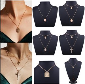 Mode religieux catholique Choker Chunky géométrique Croix Rosaire Vierge Marie plaqué or Pendentif chaîne bijoux collier