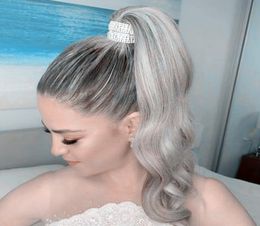 Fashion Remy Natural Human Made Clip in Ponytail Hair Extension 1022 pouces Poney Tail Poincet enveloppe Nature Grey Silver Nature Nature Cur