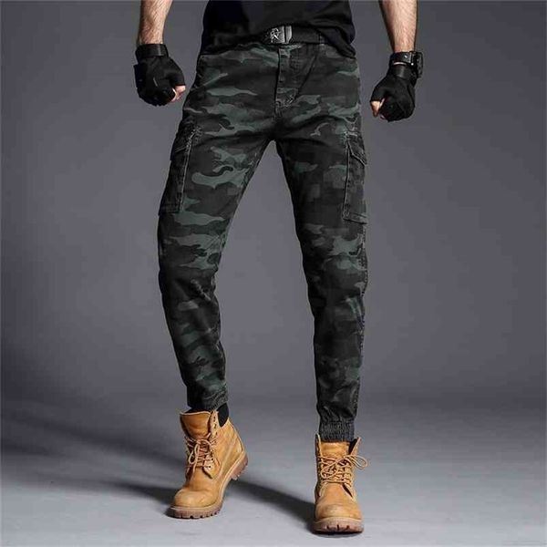 Mode rétro camouflage salopette pour hommes multi-poches Slim et confortable Joggers coton respirant Cargo Pants Zipper Fly 210715