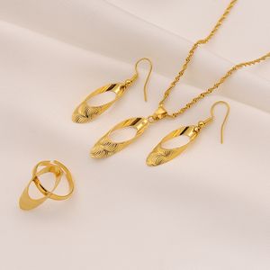 Mode retro ellips gat hanger ketting oorbellen 14k fome gold gf charme sieraden sets fijn gewerkt, helder gemaakt in Italië