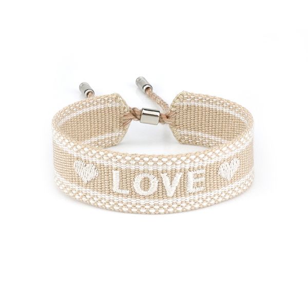 Mode rétro brodé lettres d'amour tissé Bracelet bracelet bohème femmes ruban bijoux