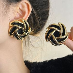 Boucles d'oreilles en spirale en daim et métal brillant, rétro, luxueux, pour femmes, exagérées, plus grandes, clips d'oreille, bijoux Design E500