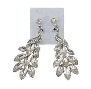 argent Mode thème paon de cristal de boucles d'oreilles en strass plaqué femmes bijoux