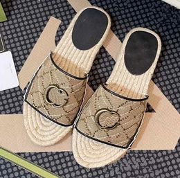 Mode Retro Hausschuhe Slide Sandalen Schuhe Jugend frauen Woven Grass Slip On Flats Sandale Slides Outdoor Casual Sport Flip