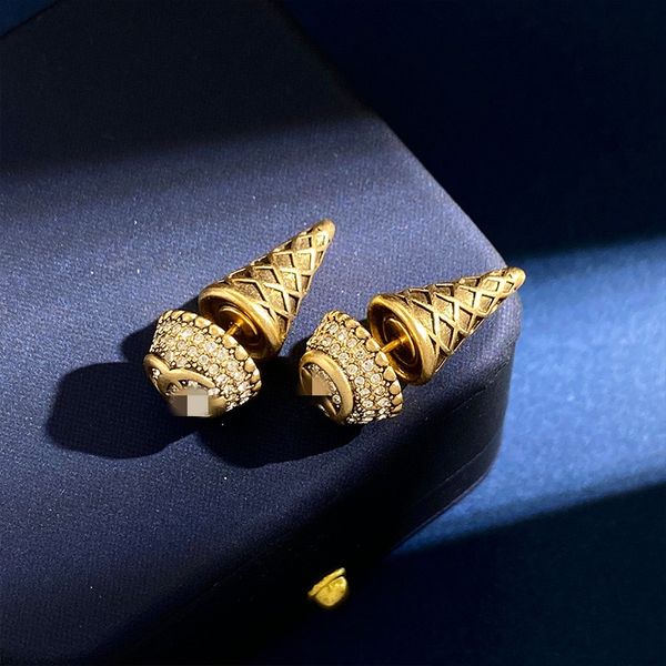 Pendientes de conos de mujer retro de moda Pendientes de helado de diseñador de lujo Pendientes de diamantes de latón clásicos Joyería de alta calidad para mujer Regalo personalizado