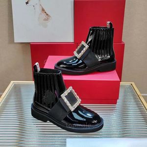Mode strass laarzen designer dames chelsea boots mat lakleer laarzen luxe voering schapenvacht laars hoge kwaliteit schoenen C120601