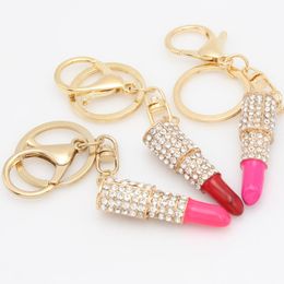 Mode Rhinestone Crystal Lipstick Sleutelhanger Tas Portemonnee Auto Pendant Sleutelhanger Gift Gratis DHL WX-K03