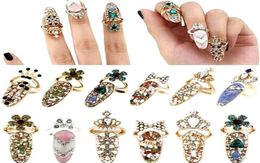 Fashion Rignestone mignon bowknot couronne cristal ouverte ouverte doigt les anneaux féminins personnalité fausses nail art joelry de beauté sh6164612