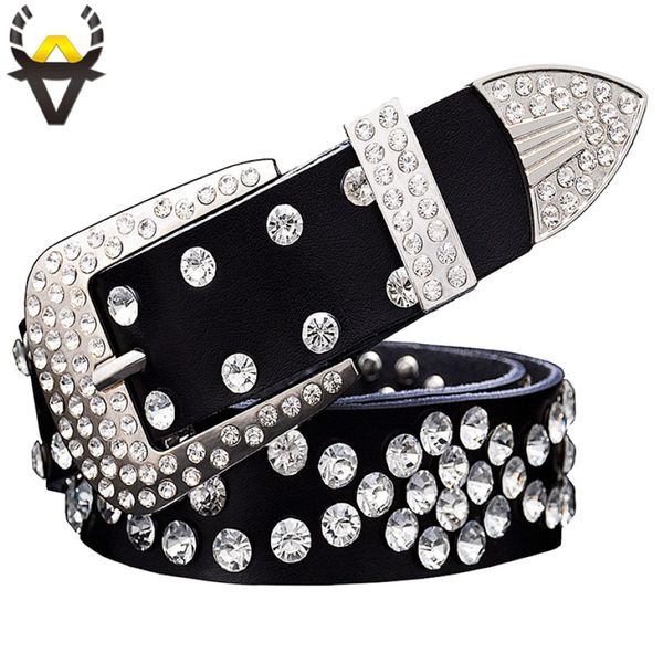 Fashion Rinestone Véritable ceinture en cuir pour femmes Unisexe Taille ceinture de taille pour hommes Qualite Deuxième couche Largeur de sangle de peau de vache 3 3 cm Y200807 187g