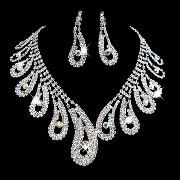 Ensembles de bijoux de mariée en strass, cristaux argentés, colliers et boucles d'oreilles de mariage pour mariée, accessoires de soirée de bal