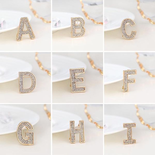 Mode strass cristal A-Z lettre initiale broche couleur or Alphabet anglais broches en métal femmes hommes chemise collier broches broche