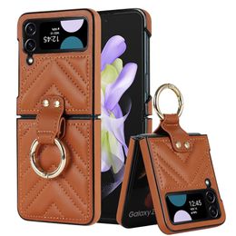 Moda Rhombus Ring Holder Hook PU Funda de cuero para Samsung Galaxy Z Flip 5 4 Zflip 3 Funda a prueba de golpes Coque