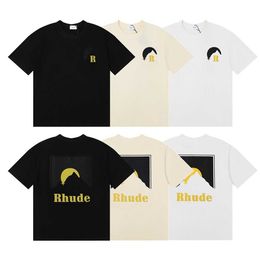 Mode Rhuder Brand Designer Designer Modemerk Micro -label Letter Kokosboom Zonsondergang Patroon Korte mouwen T -shirt voor mannen Women High met 1: 1 Logo