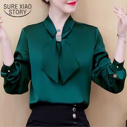 Mode lint bovenkant blouses lente herfst ol stijl shirt elegante vrouwen lange mouw blouse blusas 10317 210528