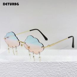 Lunettes de soleil en forme de nuage sans monture avec pendentif éclair Y2K Femmes Lunettes de soleil de luxe Shades UV400 Marque Designer SG28 240131