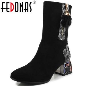 Mode Rinestione chaussures femme robe frappé talons hauts bottes pour femmes hiver classique boîte de nuit cheville 210528 GAI GAI GAI