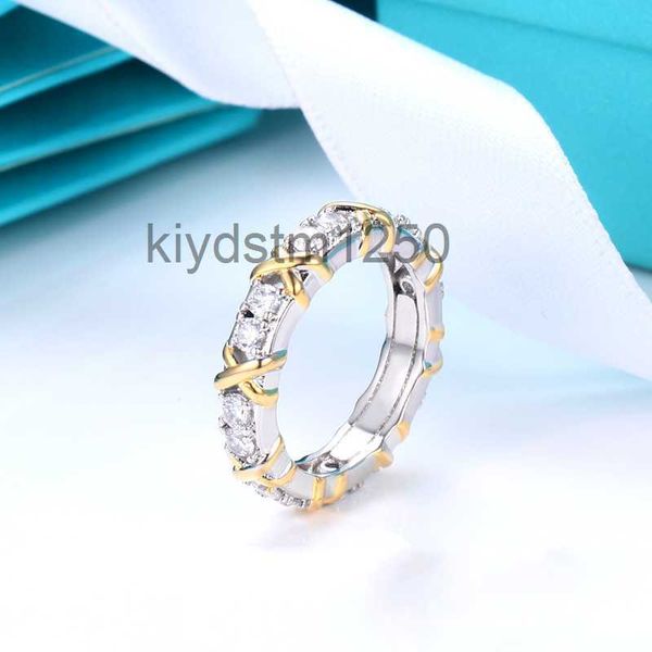 Anillo de moda Anillos de moissanita Joyería de diseñador Mujer Cruz de oro entre diamantes 18k Boda rosa para hombres Joyas de lujo Regalo de fiesta Tamaño 6-9 VPL5