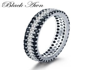 Bagues de mode classique couleur argent Bijoux Bague ronde noir spinelle bagues de fiançailles pour femmes Bijoux Femme C4435377453