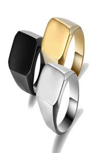 Fashion Anneaux Square Big Width Signet Anneaux 24K Titanium Steel Man Finger Silver Black Gold Men Ring Jewelry Anel New1215235