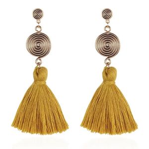 Mode-ringen Tassel Dangle Oorbellen Kleurrijke Fringe Kroonluchter Oor Drop Zes Kleuren Geel Groen Zwart Rood Roze Khaki Gratis verzending