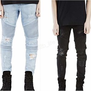 Fashion-Ripped jeans Marque Distressed slim jeans élastiques Trou denim Biker pantalon hiphop Jeans noirs délavés LJJA2832