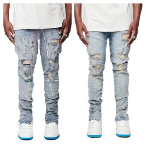 Pantalones vaqueros rasgados de moda para hombres pantalones de lápiz de mezclilla de pintura delgada de moda pantalones Hipster de calle ropa masculina XSXL 240127