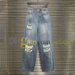 Fashion Ripped Jeans Summer Designer Wide Brim Denim Pant