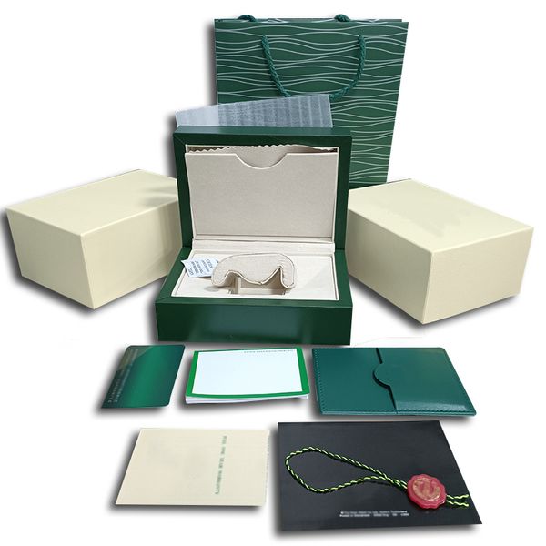 Moda Rolexables Caja de reloj verde de alta calidad Estuches Bolsas de papel certificado Cajas originales para hombres de madera Relojes para hombre Bolsas de regalo Accesorios bolso dhgate