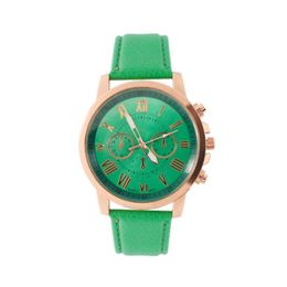 Mode Romeinse nummer wijzerplaat groene vrouw horloge Retro Genève Student horloges Aantrekkelijk dames quartz horloge met lederen band2850