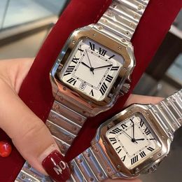 Mode Romeins getal vierkant quartz roestvrij staal 316L horloge dames heren klassieke populaire stijl zakelijk ontwerper jurk cadeau polshorloge echte band 35 mm 40 mm