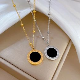Collier avec pendentif en chiffres romains pour femmes, couleur or, chaîne de clavicule en acier titane, bijoux cadeaux