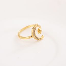 Mode Romantische Ringen Minimalistische CZ Moon Star Opening 18 K Kt Fine Solid Gold Filled Ring Charming Dames Party Sieraden Leuk