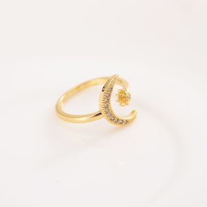 Bagues romantiques minimalistes en CZ, ouverture étoile de lune 18 K KT, bague remplie d'or massif fin, bijoux de fête charmants pour femmes, mignons