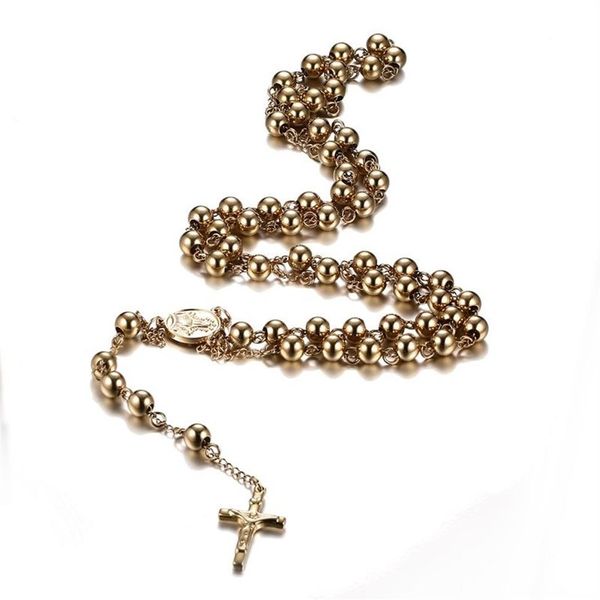 Collier à breloques chapelet à la mode en acier inoxydable, perles croisées, pendentif chapelet pour femmes et hommes, bijoux 2211