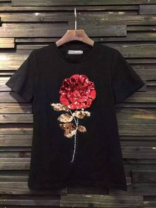 Mode Rose Geborduurde T-shirt voor vrouwen Korte mouw T-shirt Tops Maat Sm L Vrouw Tshirt Kleding Dames
