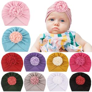 Mode Rose Fleur Nouveau-Né Enfant En Bas Âge Enfants Bébé Fille Garçon Turban Coton Bonnet Chapeau Printemps Hiver Cap Noeud Doux Caps