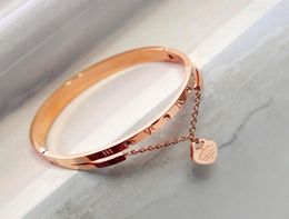 Bracelet en acier titane avec pendentif d'amour double couche en or rose pour femme, bracelet classique 039s ne se décolore pas 19812339060280