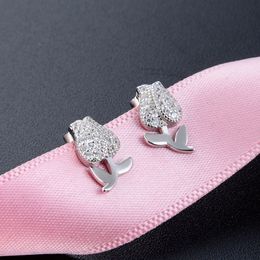 Mode Rose Style Earring Echt 925 Sterling Silver 5a Clear Zircon Cz Betrokkenheid Wedding Stud -oorbellen voor vrouwencadeau